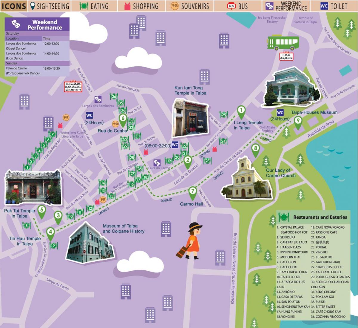 Macau gratis shuttle bus route kaart