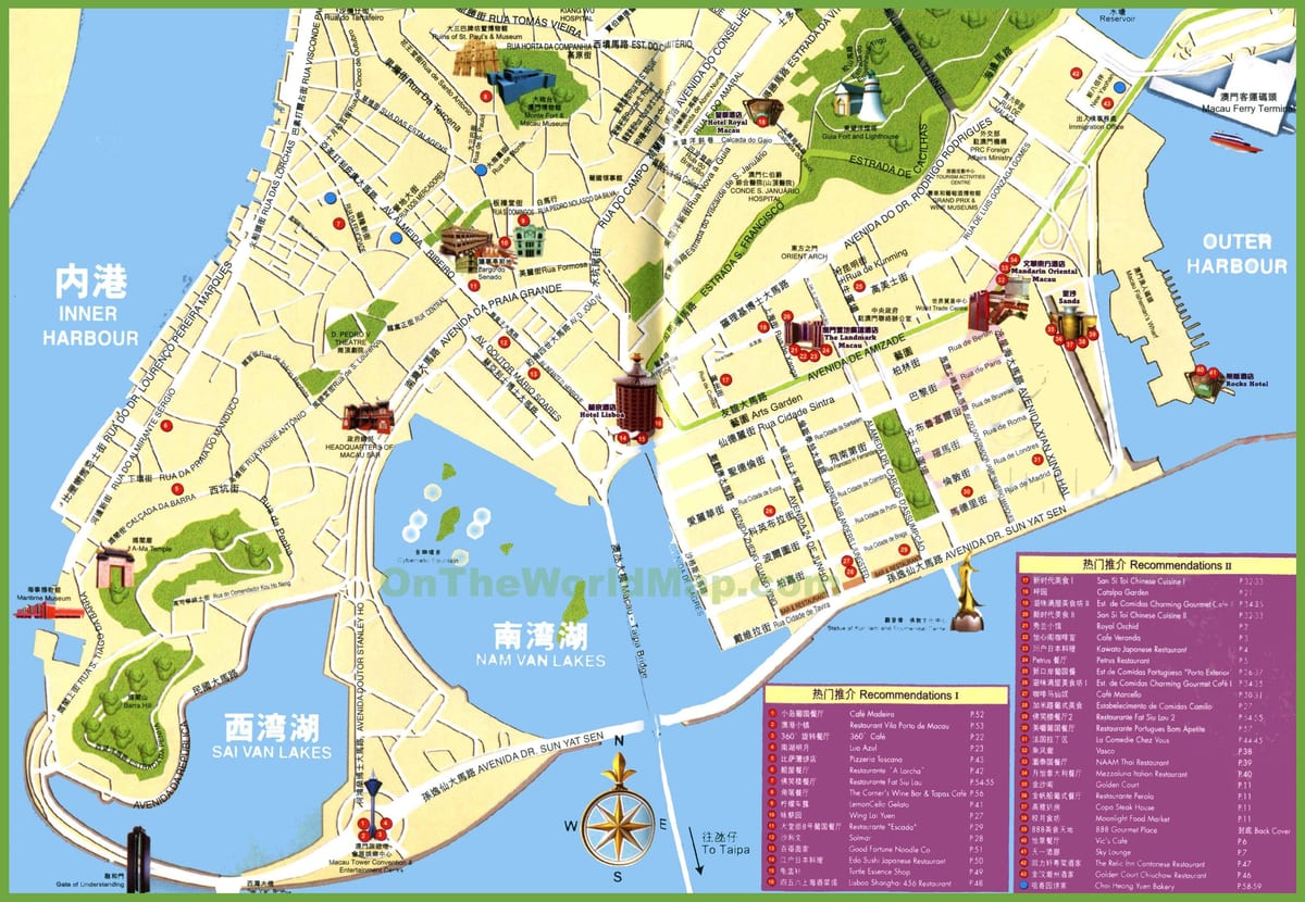 toeristische plekken in Macau kaart